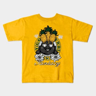 Black face man holding pineapples on his head Kids T-Shirt